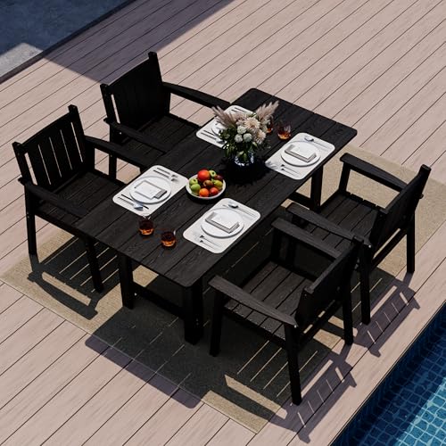 Patio Dining Table Set (Black / 4-Seat(5PCS)66.7"Table)