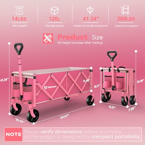 34'' Extra Long Folding Portable Wagon Cart (Pink)