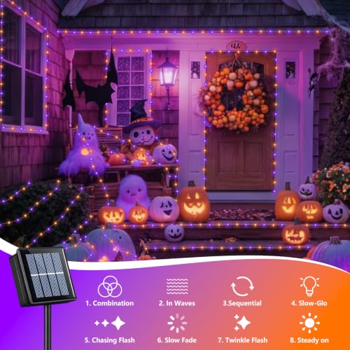 Solar Halloween Lights Outdoor Waterproof (Orange and Purple)