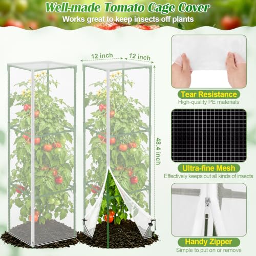 2 Pack Square Tomato Cages with 2 Plant Covers (2 PACK with Plant Covers)