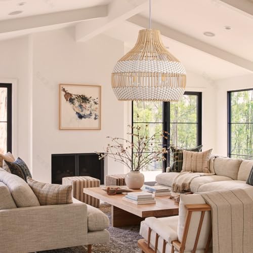 14.6" Rattan Pendant Light (White / 1-Pack 14.56 in)