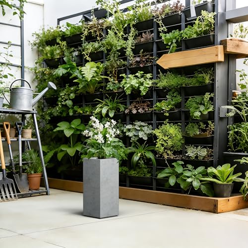 Small Column Square Pale Gray Concrete Planter 19.9" H (Natural Concrete / 19.9" H)