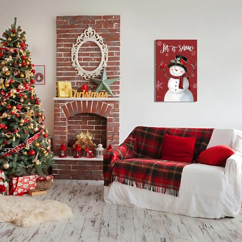 Let It Snow Christmas Snowman Canvas Wall Artn (16"L x 24"W / Snowmen red)