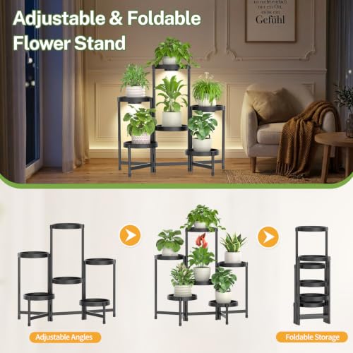 Plant Stand Indoor Outdoor Tall With Grow Lights (Black with Light / 6 Tier)