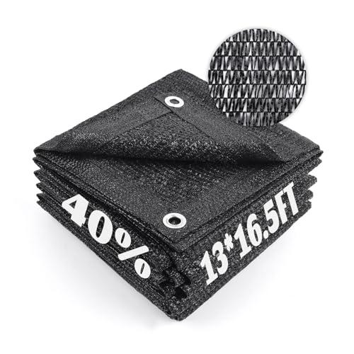Sun Shade Cloth with Grommets for Garden (13FTx16.5FT / 40% Shade-Black)