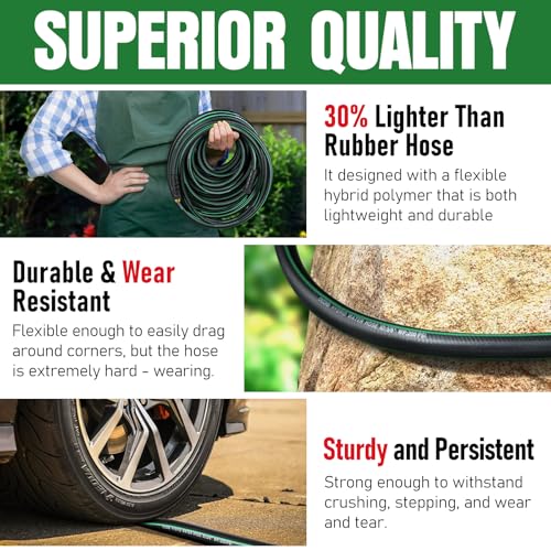 Heavy Duty Garden Hose 49ft (Black+Green / 49ft)