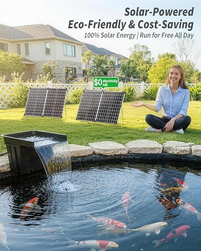 Solar Pond Waterfall with 120W Solar Panel & 1600GPH Pond Pump (120W Solar Powered Up to 3200 Gallons)