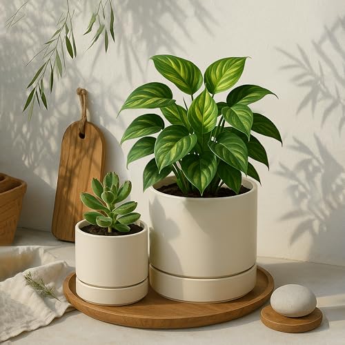 6 Inch Planter Pot with Drainage Hole & Saucer (6" (1 Pack) / Oatmeal)
