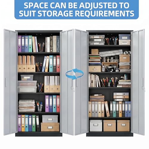 71 Inch Lockable Metal Storage Cabinet (Black & Gray / 15.75"D x 31.50"W x 70.87"H)