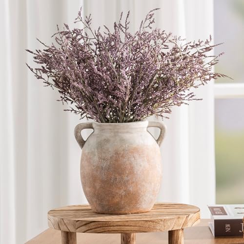 Ceramic Flower Small Vase 6 inch Farmhouse Rustic Vase Decorative Pottery Terracotta Vases for Home Decor Table Mantle Fireplace Living Room Bathroom Wedding Centerpiece (S-aged Terra)