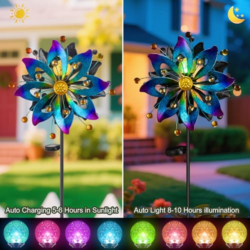 59" Solar Wind Spinner Outdoor Color Changing LED Garden Yard Decor (Blue & Purple)