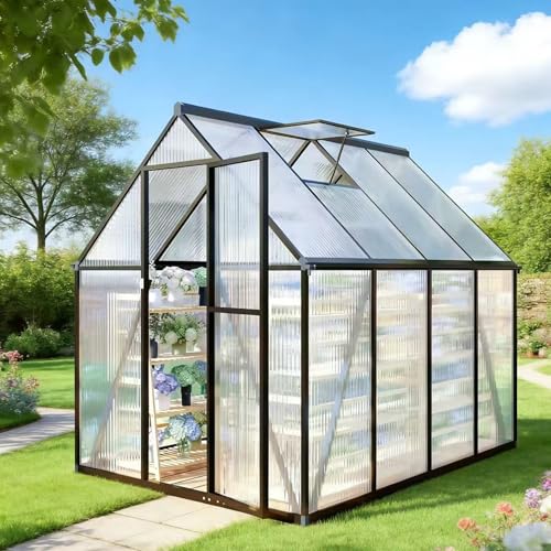 6x8 FT Outdoor Greenhouse with Roof Vent (Charcoal Black / 6×8FT)