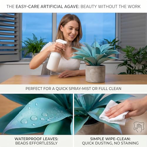 2-Pack 13-Inch Artificial Agave Plants for Outdoor Planters, UV Resistant Fake Agave Plants, Faux Succulent Greenery for Porch, Patio, Garden, Entryway and Indoor Decor, Blue (Agave12-blue2)