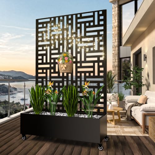 Metal Planter Box with Trellis Outdoor (Street-black1 / 72"x47"x16")