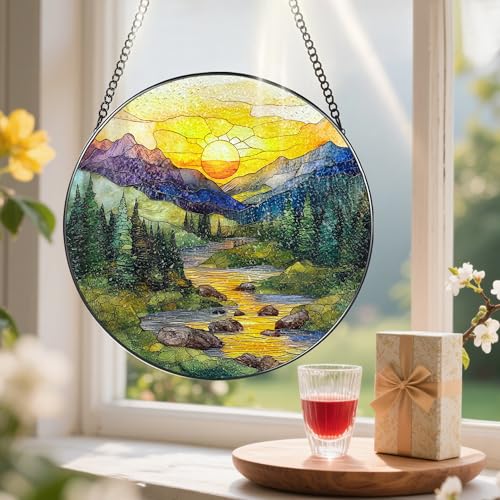 8 Inch Stained Glass Ornament (Mountain Range B)