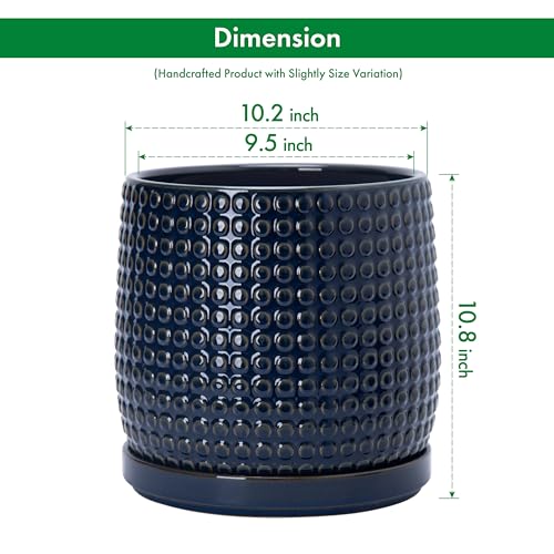 Beaded Ceramic Pot with Saucer (10.2 Inch / Midnight Blue)