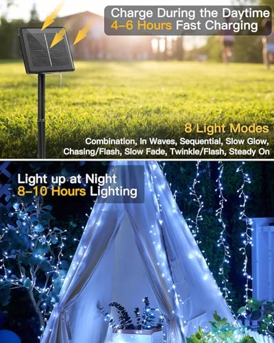 120 LED Solar Fairy Lights Outdoor Waterproof IP65 (Cool White / 9.8Ft)