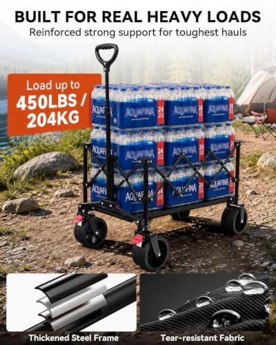 Foldable Beach Wagon with Big Wheels for Sand (Black / L-5.3 cu ft)