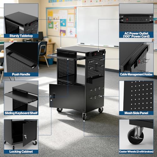 Mobile Steel AV Cart with Pegboard (Large with Side Pegboard)
