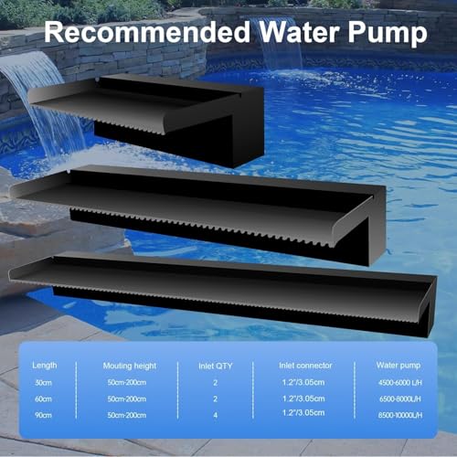 Pool Fountain Stainless Steel Pond Waterfall Spillway Kits for Indoor