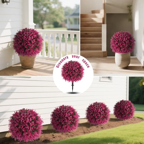 2 Pack Fake Pink Eucalyptus Topiary Ball Trees with Ground Spike (Pink Eucalyptus)