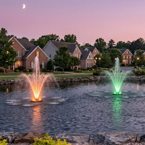 1 4 HP Floating Fountain & Aerator for Ponds and Lakes with 100 ft Cord (1/4 HP Pump / Color Changing Lights W/ Control Box)