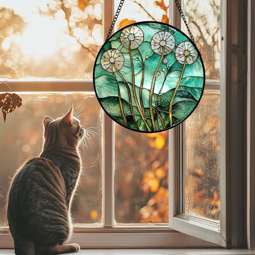 Stained Glass Window Hanging White Green Suncatcher Gifts for Women 6.3" (Red and Green / 6.3x6.3 IN)