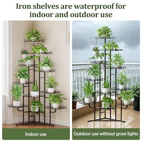 Plant Stand Indoor with Grow Lights (Black / 10-Tier with grow light)