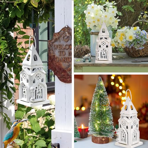 Cast Iron Church Lantern Candle Holder (Rustic White - Church)