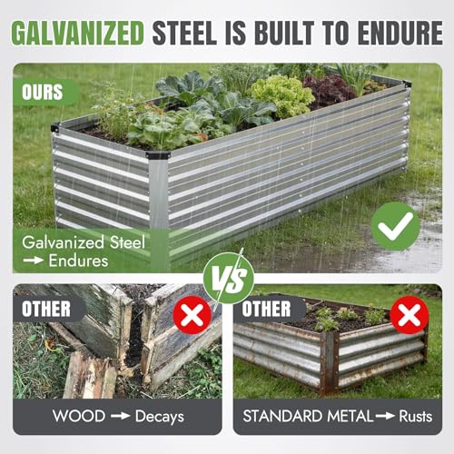 Galvanized Metal Raised Garden Bed 8×3×2FT (Silver / 8×3×2ft)