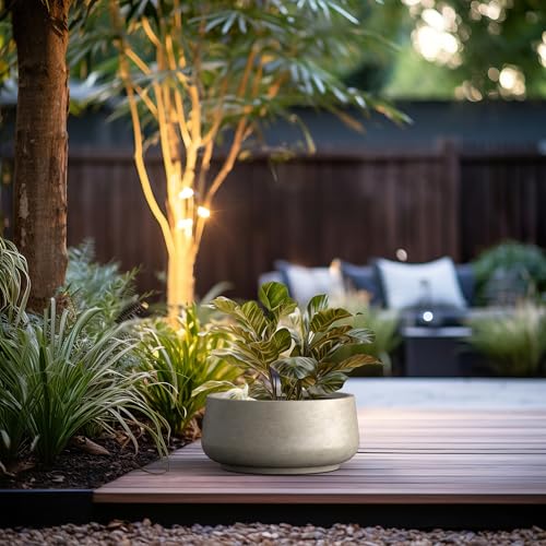 Large Round Bowl Weathered Concrete Planter 17.3" Dia (Weathered Concrete / 16.1" Dia)