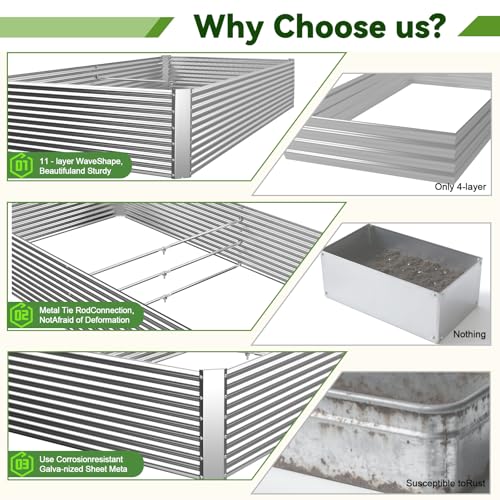 2 Pack Tall 8FT Raised Beds for Gardening (8x3FTx16Inch)