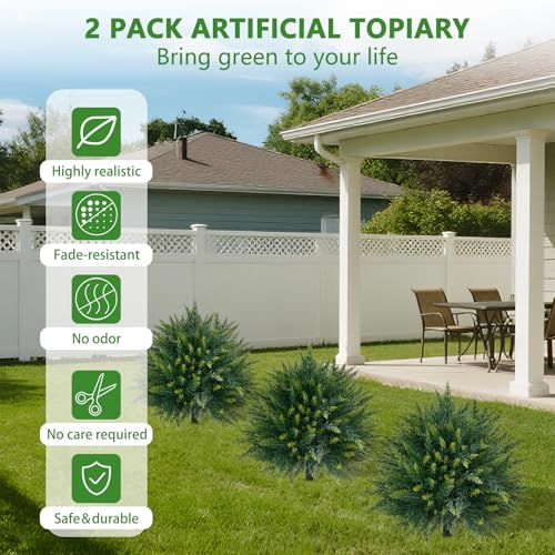 4PCS Artificial Cedar Topiary Ball Tree with Ground Spike (4pcs Cypress)