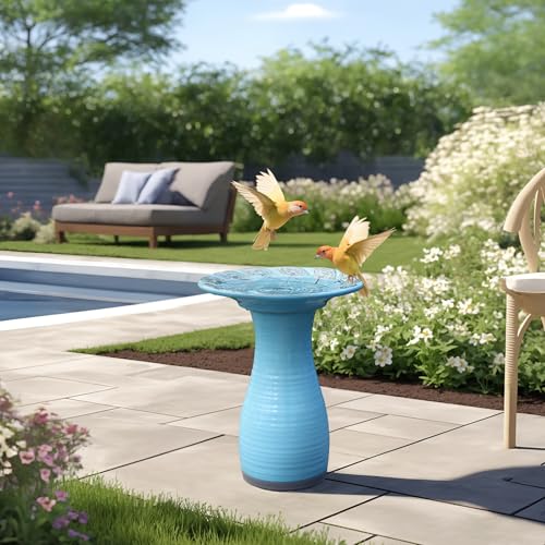 LuxenHome 20" Ceramic Bird Bath for Outside (Sky Blue)