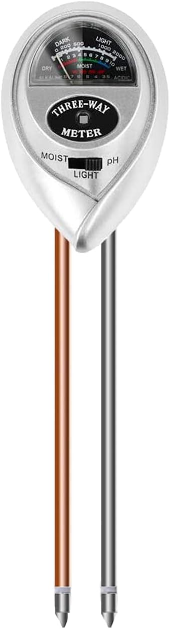 ele ELEOPTION Soil Tester, Soil Moisture Meter, 3-in-1 Moisture Sunlight PH Soil Tester Soil Test Kit, Plant Moisture Meter for Plant Soil, Home Garden, Farm, Lawn (Silver)