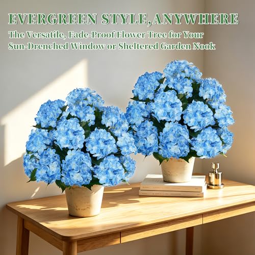 2 Pack 33" Artificial Topiary Ball Trees with Blue Hydrangea (Blue Hydrangea)