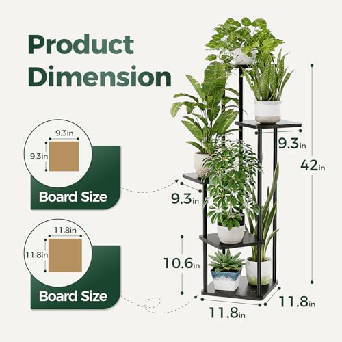 Black Plant Stand Indoor Corner Plant Shelf for Multiple Plants (Dark Brown / 5 Tier)