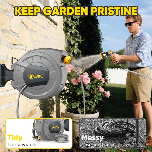 Retractable Garden Hose Reel (Dark Grey / 1/2"×130FT)