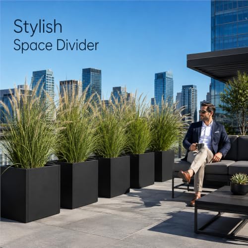 Galvanized Steel Metal Square Planter for Indoor Outdoor 1Set (Black / 13.8"H×13.8"W×13.8"L)
