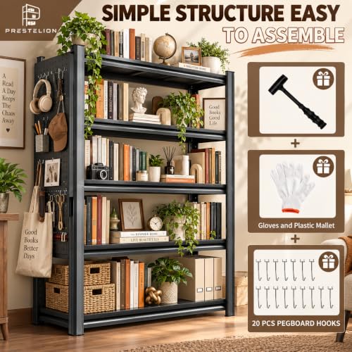 Heavy Duty Metal Bookshelf Adjustable 5 Tier Book Shelf with Bolt (Pegboard 72"H×39.4"W×15.7"D)