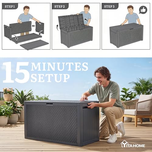 95 Gallon Large Outdoor Deck Box (Dark Gray / 90 Gallon Maze Pattern)