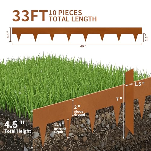 Garden 10 Pack 4.5"x40" Metal Landscape Edging 33' Landscaping Border (Powder-Coated Rust)