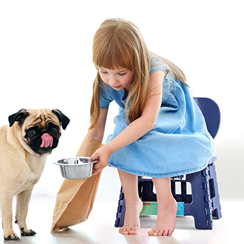 Folding Step Stool with Back Support for Kids (Royal Blue - Smiley Backrest / 9 Inch( Pack of 1))