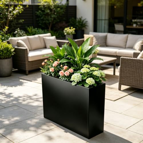 Tall Metal Planter 38" L x 12" W x 30" H (Black / 38”L x 12”W x 30”H)