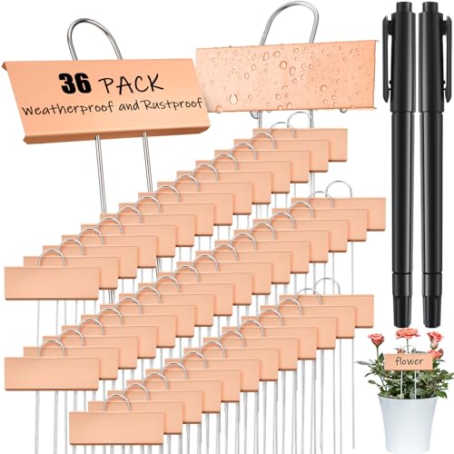 38 Pcs Metal Plant Markers Outdoor (Rose Gold Label With Black Ink)