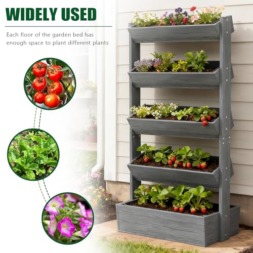 5 Tiers Vertical Raised Garden Bed Outdoor Planter Tower (31.5" x 18" x 67" 5 Tier / Gray-vertical)