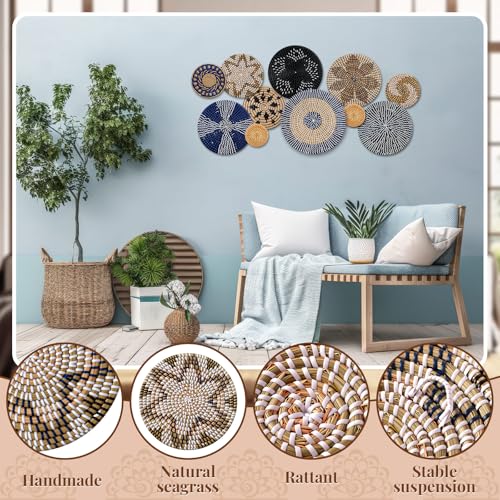 11 Pcs Boho Wall Basket Decor Woven Wall Hanging Art (Blue)
