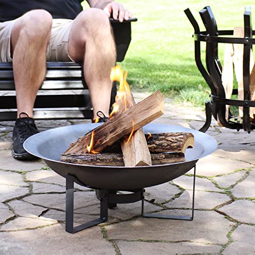 Sunnydaze 24 Inch Cast Iron Modern Outdoor Fire Pit Bowl with Stand