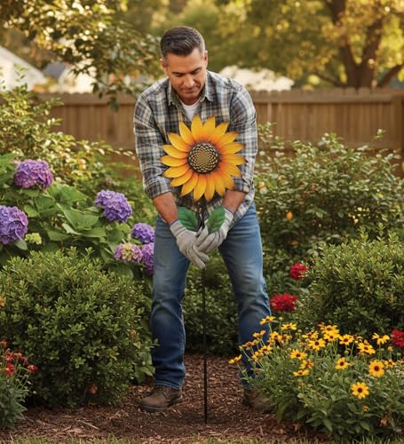 Wind Spinner Outdoor Metal Kinetic Yard Art with Stake (Sunflower / Small (60-69 Inch))