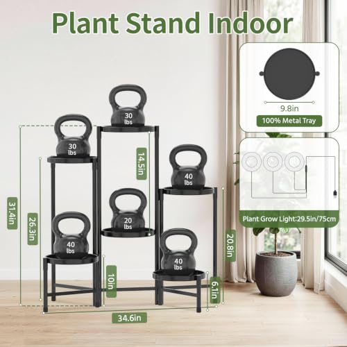 Plant Stand Indoor 10 Inch Large Tray With Lights (Standard Black with Light / 6 Tier)